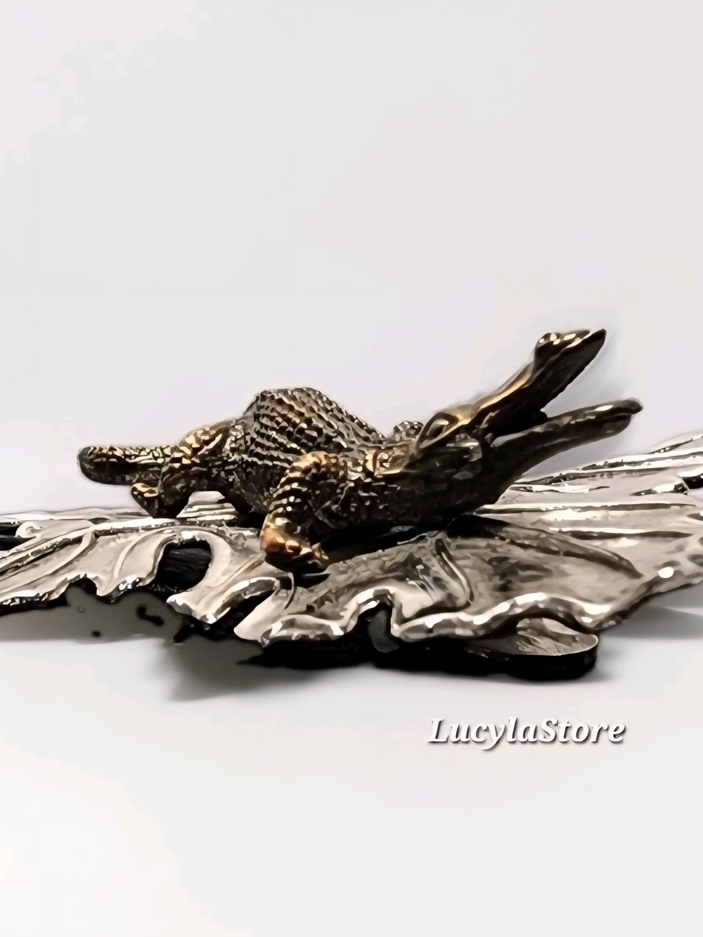 Vintage Sylvia Bach Signed Alligator Leaf Brooch Hair Clip 3D Reptile